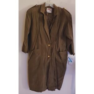 Vintage Shangrila Silk Coat Women Large Olive Green 90s 100% Silk Shell